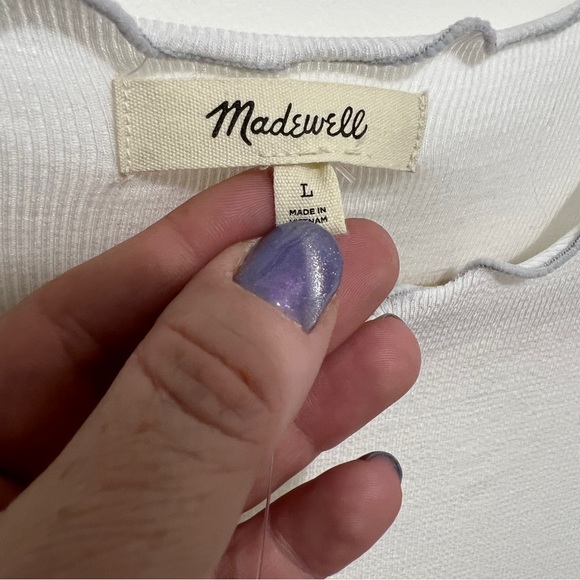 Madewell Contrast-Stitched Crewneck Crop Tee L NWT Flaws - Picture 5 of 13